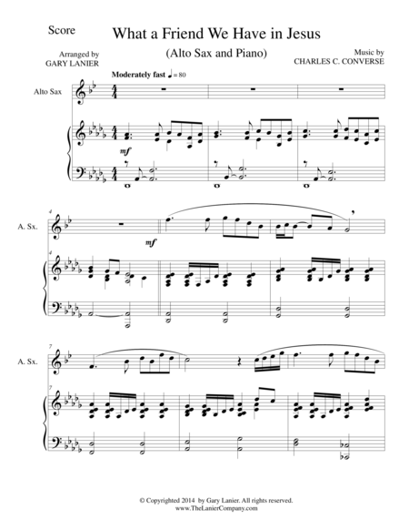 Free Sheet Music What A Friend We Have In Jesus Alto Sax Piano And Sax Part