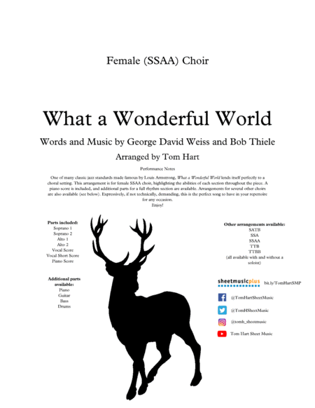 Free Sheet Music What A Wonderful World Female Ssaa Choir