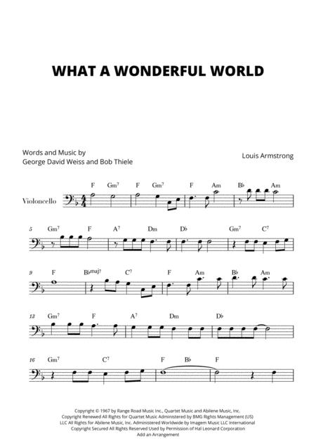 Free Sheet Music What A Wonderful World For Cello