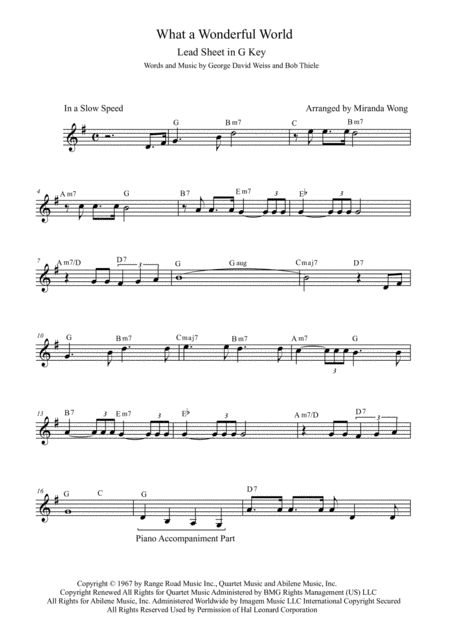 What A Wonderful World Lead Sheet In G Key With Chords Sheet Music