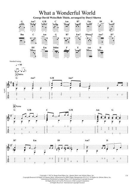 Free Sheet Music What A Wonderful World Louis Armstrong For Solo Fingerstyle Guitar