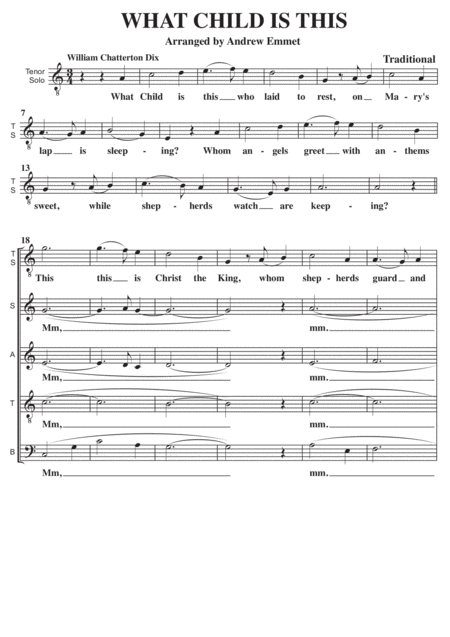 What Child Is This A Cappella With Tenor Solo Sheet Music