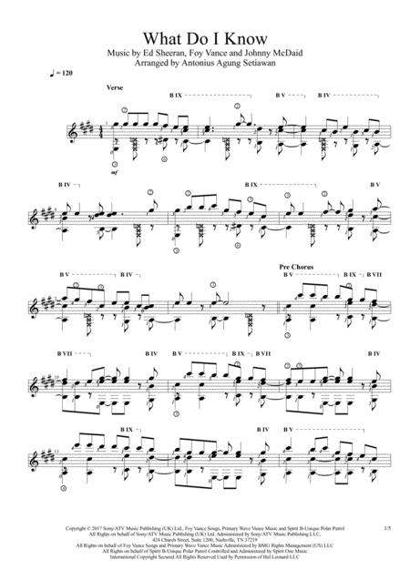 What Do I Know Solo Guitar Score Sheet Music