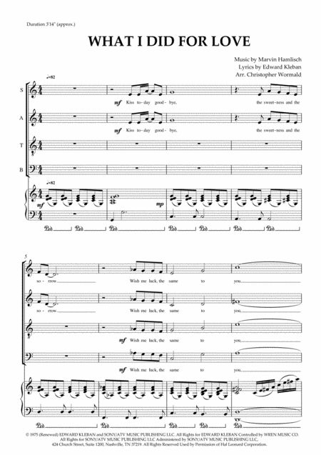 Free Sheet Music What I Did For Love Arr Christopher Wormald