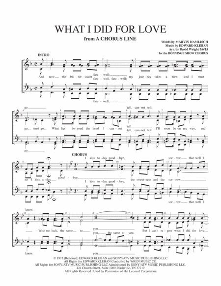 What I Did For Love F Chorus Pricing Sheet Music