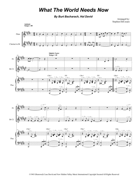 What The World Needs Now Is Love Duet For Flute Bb Clarinet Sheet Music