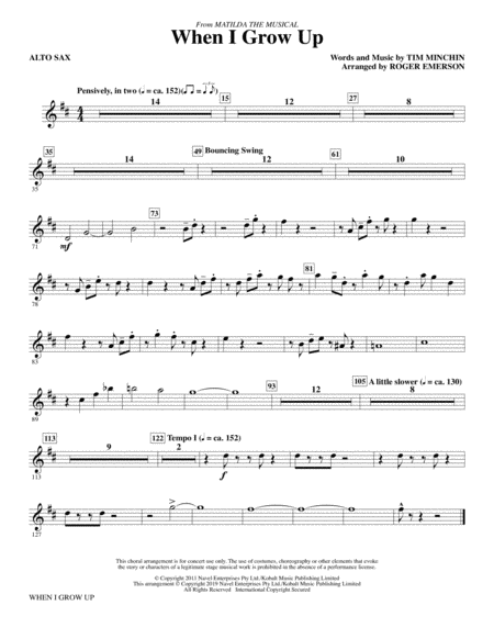 Free Sheet Music When I Grow Up From Matilda The Musical Arr Roger Emerson Alto Sax