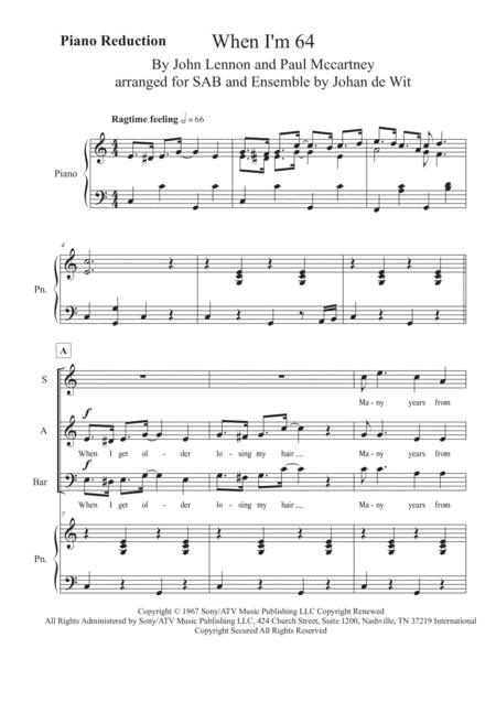 Free Sheet Music When I M Sixty Four For Sab Clarinets Piano And E Bass