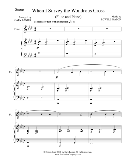 Free Sheet Music When I Survey The Wondrous Cross Flute Piano And Flute Part