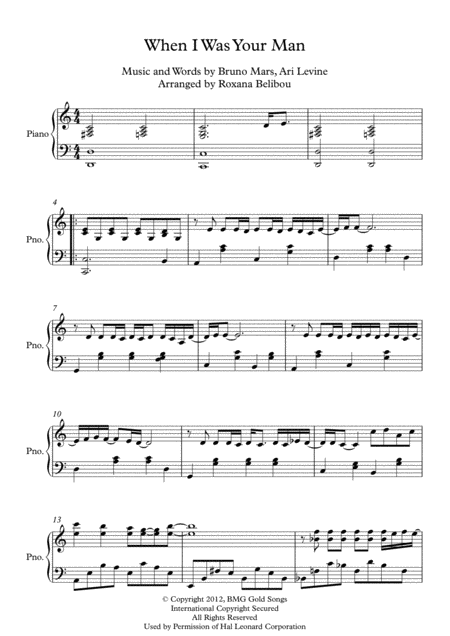 When I Was Your Man By Bruno Mars Piano Sheet Music