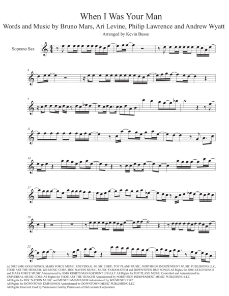 When I Was Your Man Easy Key Of C Soprano Sax Sheet Music