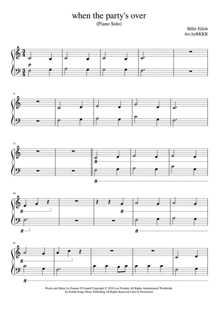 Free Sheet Music When The Partys Over Easy Piano Solo C Major