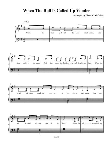 Free Sheet Music When The Roll Is Called Up Yonder Trad Arr
