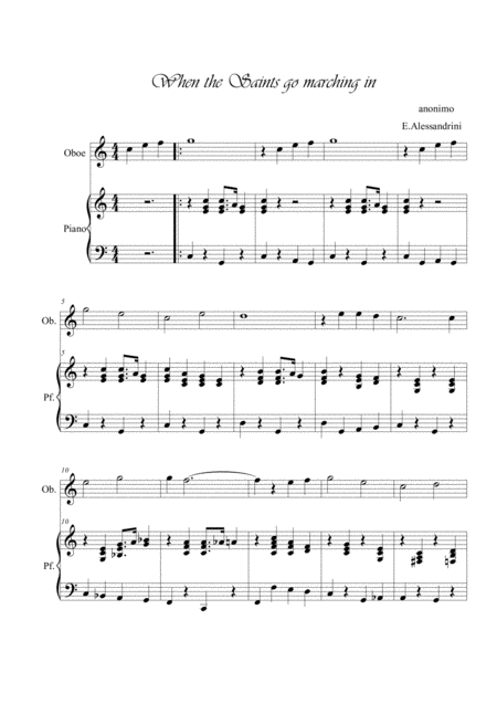 When The Saints Go Marching In Oboe E Piano Sheet Music