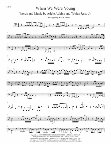 Free Sheet Music When We Were Young Cello Easy Key Of C