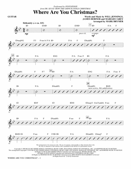 Where Are You Christmas From How The Grinch Stole Christmas Arr Mark Brymer Guitar Sheet Music