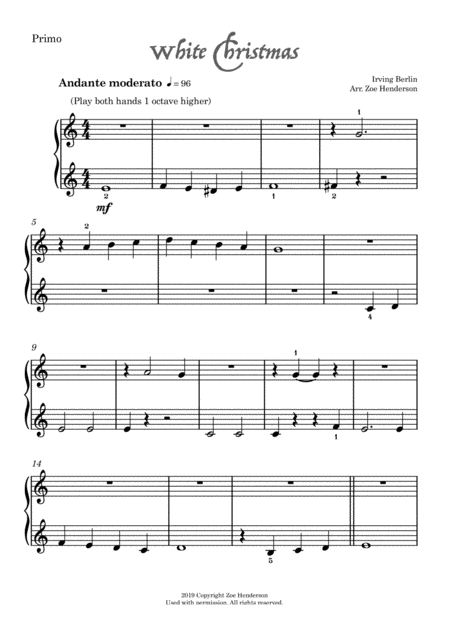 White Christmas Beginner Piano Duet Sheet Music