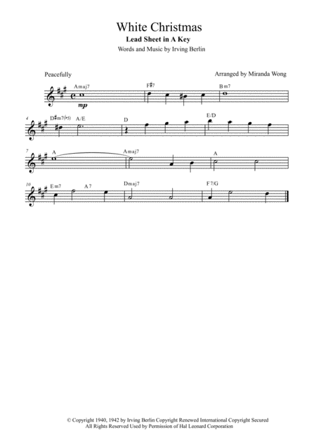 Free Sheet Music White Christmas Lead Sheet In A Key With Chords