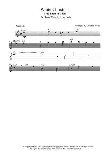 Free Sheet Music White Christmas Lead Sheet In C Key With Chords