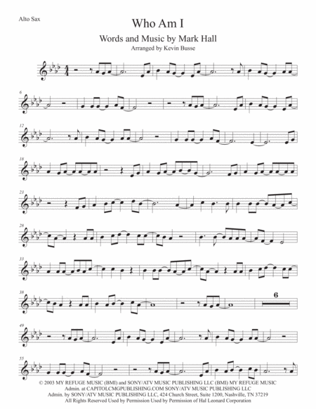 Free Sheet Music Who Am I Original Key Alto Sax