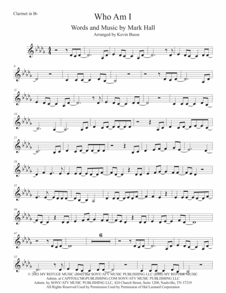 Free Sheet Music Who Am I Original Key Clarinet