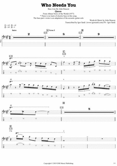 Who Needs You Queen Complete And Accurate All Instruments Transcription Whit Tab Sheet Music