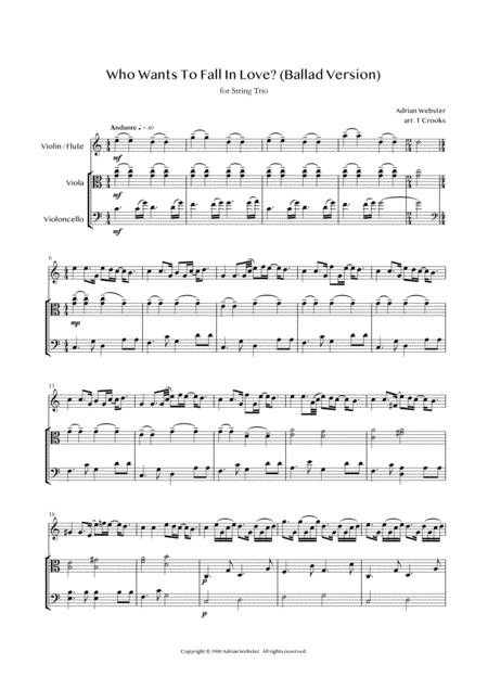 Who Wants To Fall In Love Ballad Version For String Trio Crusaderbeach Beautiful Wedding Music For Violin Viola Cello Sheet Music