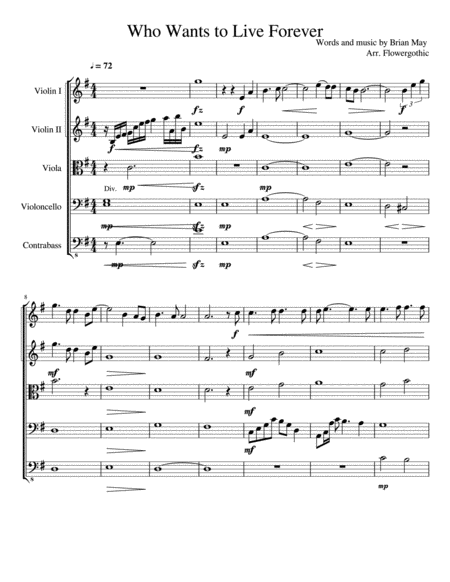 Free Sheet Music Who Wants To Live Forever String Orchestra Arrangement