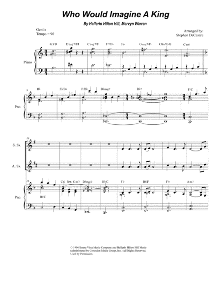 Free Sheet Music Who Would Imagine A King For Saxophone Quartet And Piano