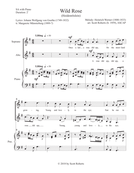 Free Sheet Music Wild Rose Heidenrslein