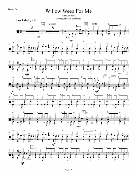 Free Sheet Music Willow Weep For Me Strings Drum Set