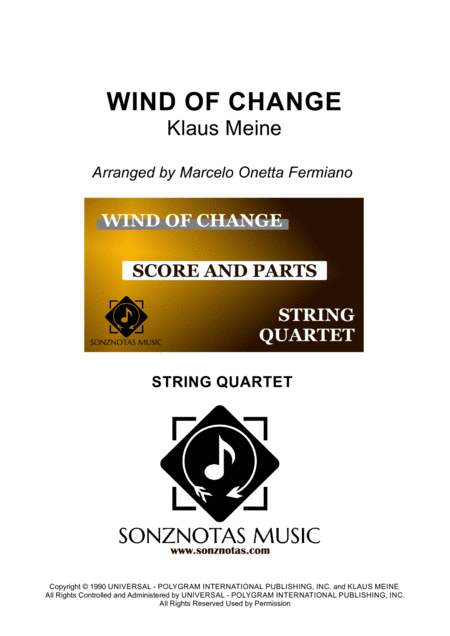 Wind Of Change Scorpions String Quartet Score And Parts Sheet Music