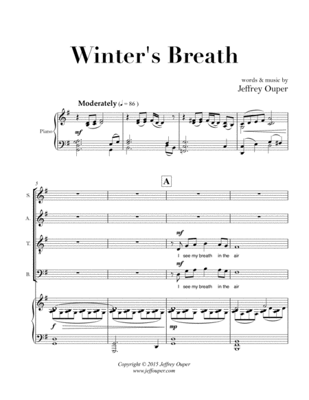 Free Sheet Music Winters Breath Satb Choir Piano