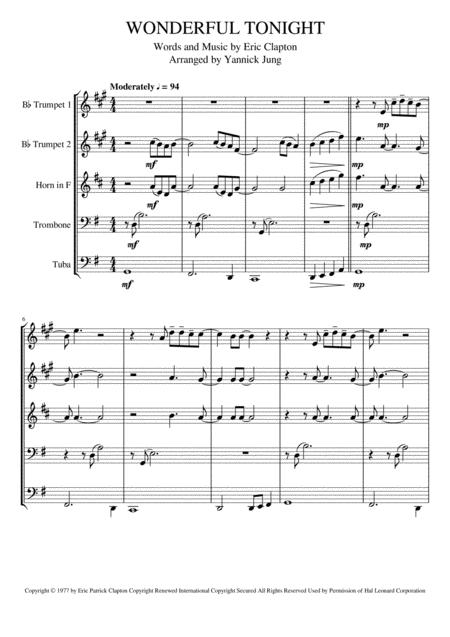 Wonderful Tonight Brass Quintet Score And Parts Sheet Music