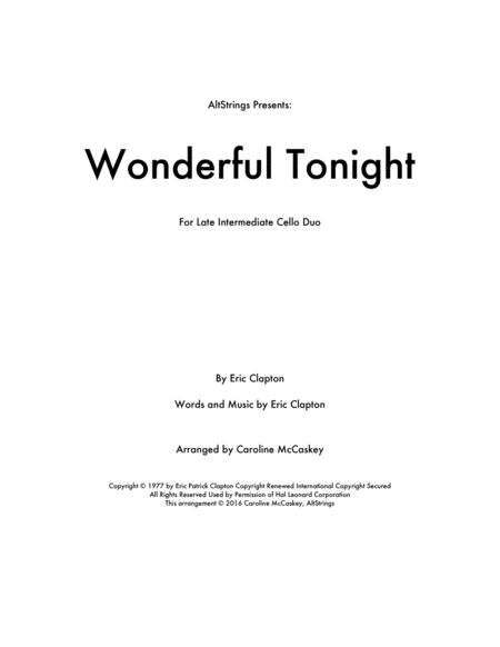 Wonderful Tonight Cello Duet Sheet Music