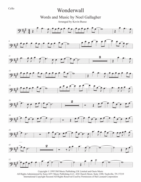 Free Sheet Music Wonderwall Original Key Cello