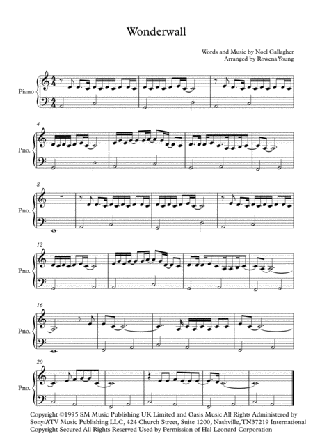 Free Sheet Music Wonderwall Transposed Into A Minor For Easy Piano