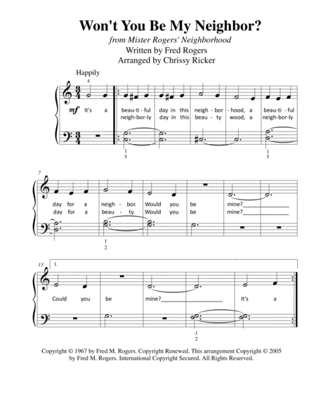 Wont You Be My Neighbor Its A Beautiful Day In The Neighborhood Big Note Piano Level 1 2 Sheet Music