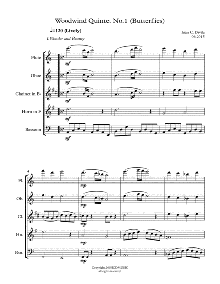 Woodwind Quintet No 1 Butterflies Sheet Music