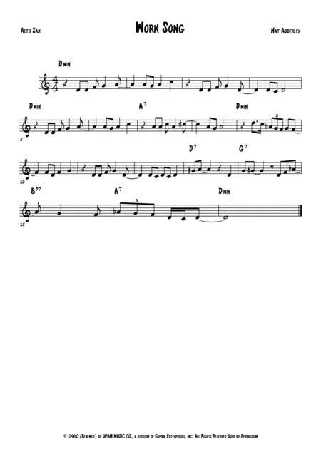 Free Sheet Music Work Song Alto Sax