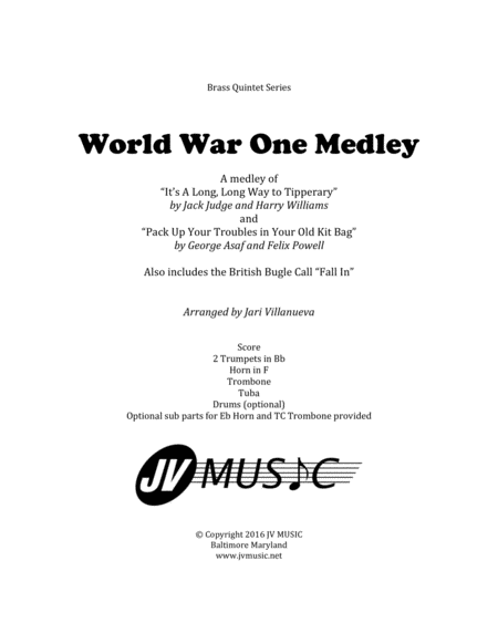 World War I Medley For Brass Quintet Long Long Way To Tipperary And Pack Up Your Troubles Sheet Music