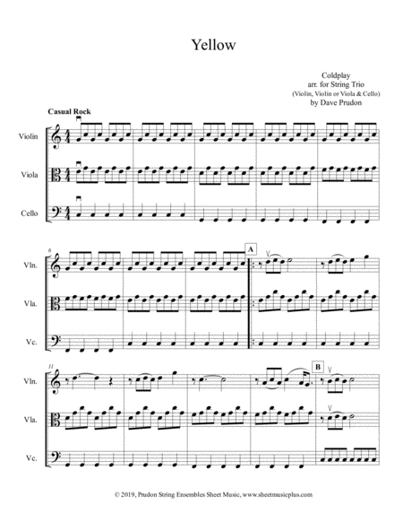 Free Sheet Music Yellow For String Trio