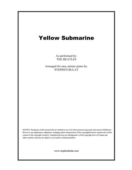 Yellow Submarine The Beatles Easy Primer Piano Arrangement Key Of C Sheet Music