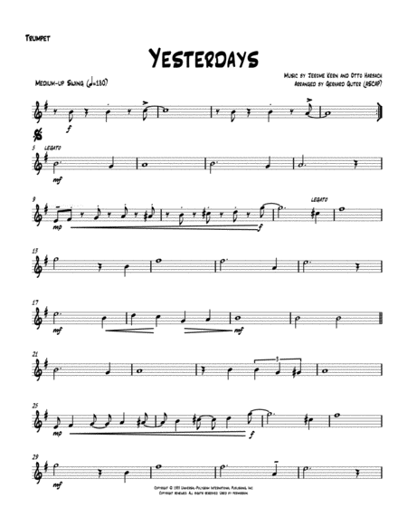 Yesterdays Trumpet Tenor Saxophone Trombone And Rhythm Section Version Sheet Music