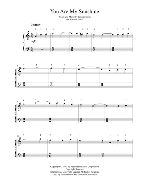 You Are My Sunshine For Easy Piano Sheet Music