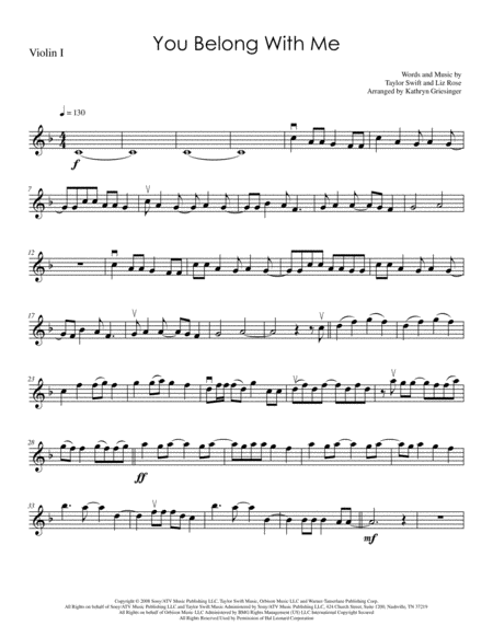 Free Sheet Music You Belong With Me String Quartet