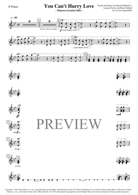 You Cant Hurry Love Piano Chord Transcription Of The Part From The Original Supremes Motown Recording Sheet Music