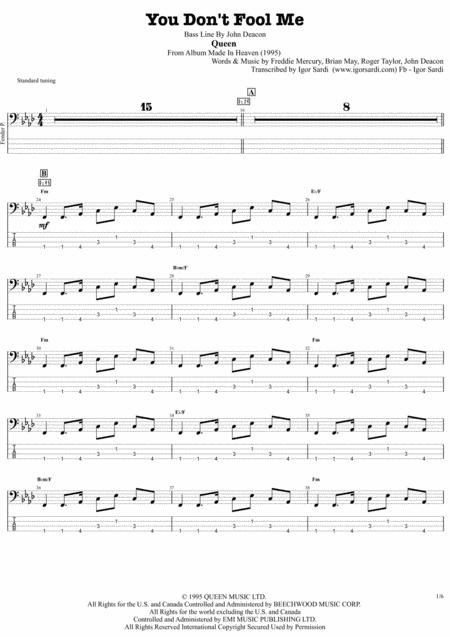 You Dont Fool Me Queen John Deacon Complete And Accurate Bass Transcription Whit Tab Sheet Music