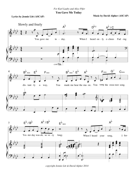 Free Sheet Music You Gave Me Today