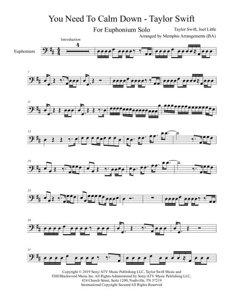 Free Sheet Music You Need To Calm Down Euphonium Solo